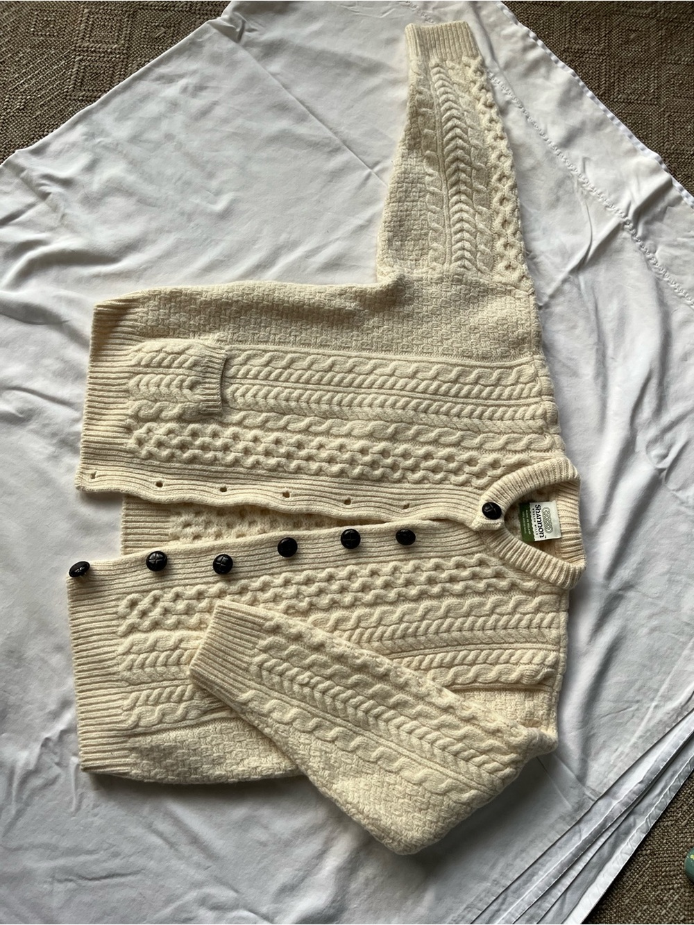 Cream Cable-Knit Button Cardigan Sweater